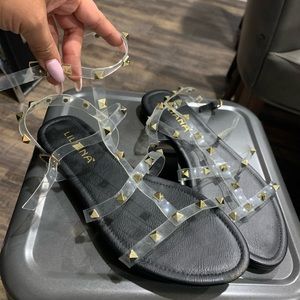 Gold studded clear plastic sandals Flip flops